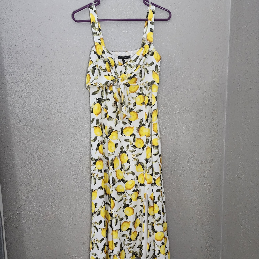 White House Black Market Yellow Lemon Print Maxi Dress